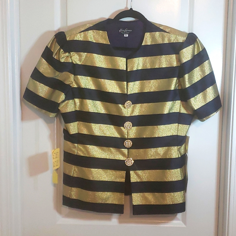 Karen Lawrence by Matthew Vintage Formal Navy and Gold Stripprd Jacket